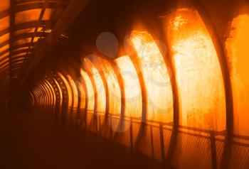 Sunset cyberpunk city tunnel background
