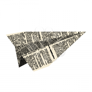 Paper plane. Aircraft from newspaper on  white background. Vector illustration.
