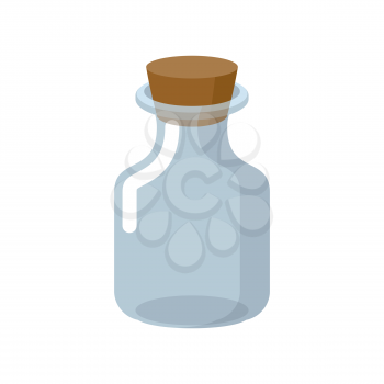 Chemical glass bottle with a wooden stopper. Magic potion bottle. Magic vessel for potions. Retro Laboratory for study of Bank. Vector illustration. jar for experiments on a white background.