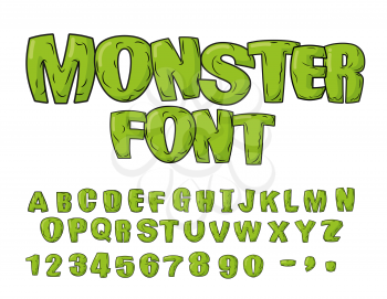 Monster font. Green scary letters. Vector alphabet. Live Abc
