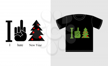 I hate new year. Fuck and Christmas tree. Logo for t-shirts bully and punk, Antisocial personality. 