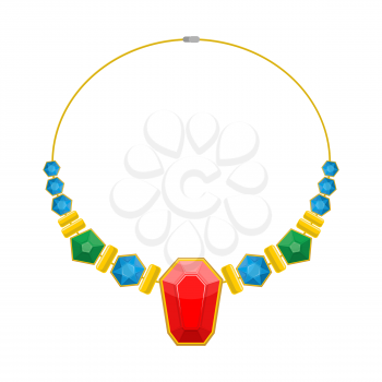 Necklace of precious stones. Beautiful rich jewelry. Luxurious beads vector illustration. Colored gemstones

