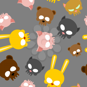 Child seamless pattern for Halloween. Skulls of baby animals. Vector background for fabrics