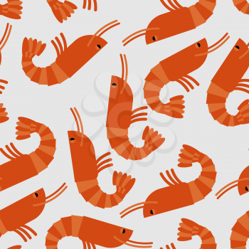 Shrimp seamless pattern. Sea delicacy vector background. Texture of food. Many boiled shrimp
