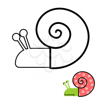 Snail coloring book. Gastropoda clam with spiral shell. Vector illustration
