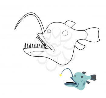 Deep-sea anglerfish coloring book. Fish monster from  depths of ocean. Vector illustration
