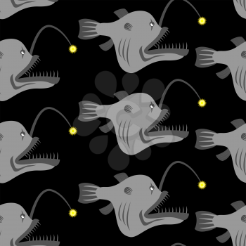 Deep-sea anglerfish seamless pattern. Vector background Fish Monster. Terrible fish from  ocean floor. Vector illustration
