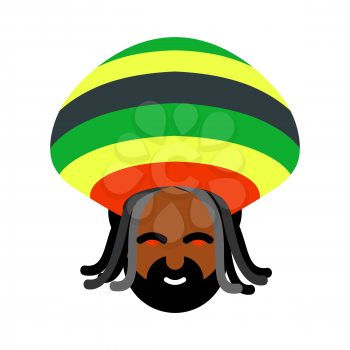 Rastaman avatar. Rasta cap and dreadlocks. Sign rastafarianin. Jamaican reggae. Red eyes from cannabis

