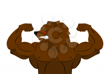 Aggressive strong Bear Bear athlete. Angry animal fitness. Wild animal sportsman with huge muscles. Bodybuilder with wool. Sports team mascot
