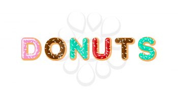 Donuts typography. pie alphabet. Baked in oil letters. Chocolate icing and sprinkling. Food lettering. Doughnut 