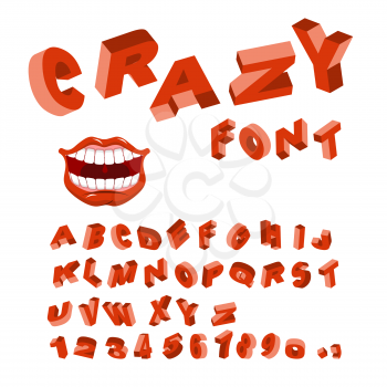 Crazy font. Mad ABC. Different letters. curves alphabet