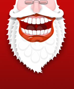 Jolly Santa Claus. Joyful grandfather with white beard. Broad smile. Big red lips and white teeth. Illustration for Christmas and New Year
