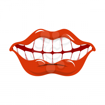 Cheerful smile. Red lips and white teeth. Open mouth
