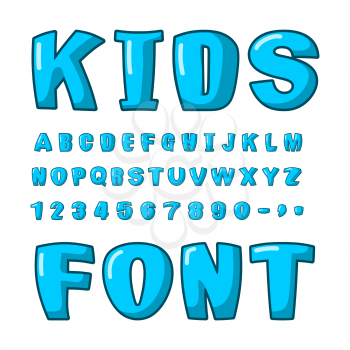 Kids font. Voluminous blue letters. ABC for kids. Cute lettring. plump alphabet
