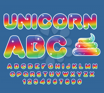 Unicorn ABC. Rainbow font. Multicolored letters. Fantastic alphabet. Fairy typography
