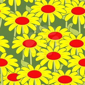 Chamomile seamless pattern. Yellow flowers ornament. Floral background. Texture to fabric.
