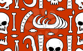 Skeleton background. Bones seamless pattern. Skull ornament. Anatomy texture. Hell pattern. Skull and spine. jaw and pelvis. Halloween template. Religion design
