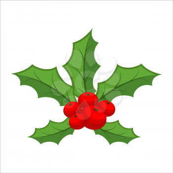 Mistletoe isolated. Traditional Christmas plant. Holiday red berry with green leaves. Decorating for national Festive on white background. xmas design template
