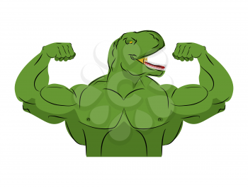Dinosaur strong athlete. Angry fitness Tyrannosaurus. Wild animal bodybuilder with huge muscles. Prehistoric reptile. Ancient predator. Animal Jurassic. Bodybuilder large fangs. Sports team mascot
