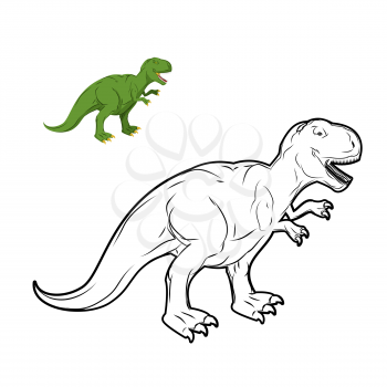Tyrannosaurus Rex dinosaur coloring book. Prehistoric reptile linear style. Ancient predator. Animal Jurassic with big teeth. Aggressive beast. Terrible, angry lizard Polynesian era
