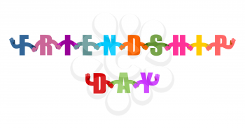 Friendship Day logo. International holiday sign. Letters holding hands. Handshake typography. Friendship text on white background
