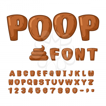 Poop font. Brown alphabet of turud. ABC shit. Set of letters from feces
