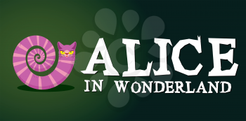 Alice in Wonderland title. Cheshire Cat. Fantastic animal. Fabulous striped animal with long tail