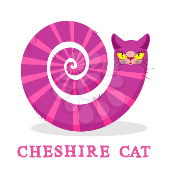 Cheshire Cat. Magic animal with long tail. Striped  Fairy tale of the beast