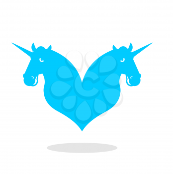 Unicorn love logo. LGBT symbol community. Sign of love and two magic animals. Heart and magical beast