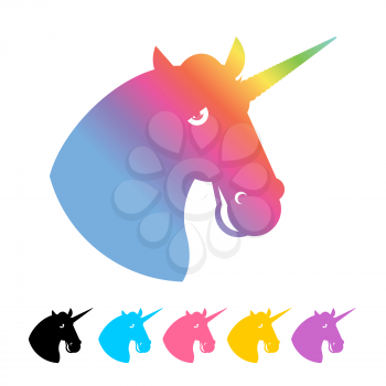 Unicorn icon flat style. Magical beast with horn in his forehead. Fabulous animal symbol of LGBT