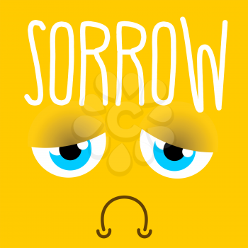 Sadness sad emotion. Yellow face sorrowful eyes. melancholyd mouth. tragic sign
