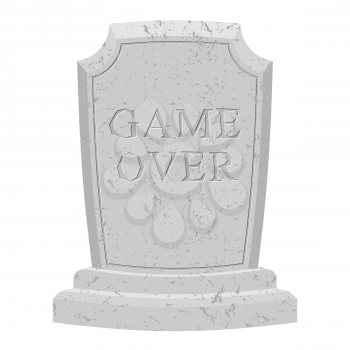Game over tomb. Carved stone end of game. text tombstone. RIP old cracked. Death is end of life. final inscription on grave
