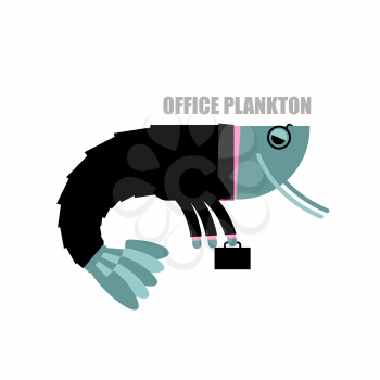 Office plankton. Shrimp in business suit and briefcase. Marine animal goes to work in service. Crustaceans manager in tie and carrying briefcase