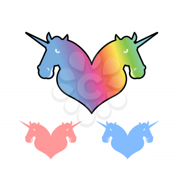 Unicorn LGBT symbol community. Sign of love and two magic animals. Heart and magical beast