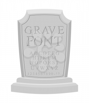 Gave font. Ancient carved on tombstone of ABC. Tomb of alphabet. Set of letters to write on gravestone