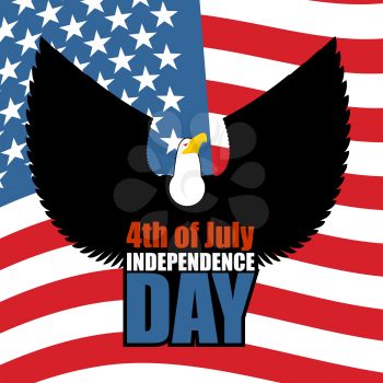 Independence Day of America. Eagle and USA flag. National patriotic American holiday 4th of July. Large predatory bird spread its wings
