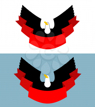 Eagle and red ribbon. Bird of prey for symbol, emblem of sports team. Element for posters
