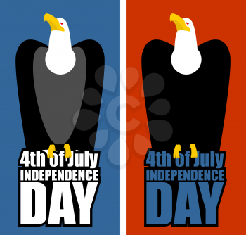 USA Independence Day. Eagle and lettering. Bird of prey sitting on letters. Patriotic holiday on July 4 in America
