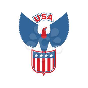 USA eagle Shield. Birds of prey in colors of American flag. Falcon sits on arms