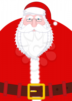 Santa Claus portrait. Christmas Grandpa with white beard and red cap and belt. Illustration for new year. Xmas template design