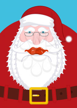 Santa Claus portrait. Christmas Grandpa with white beard and red cap. Illustration for new year. Xmas template design