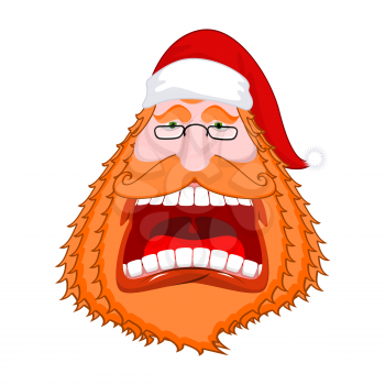 Santa Claus portrat with Big red beard and cap. Crazy red-haired Christmas grandfather yelling. Xmas template design. New Year illustration