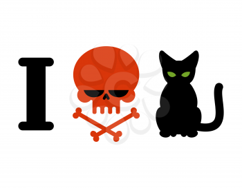 I hate cats. Skull symbol of hatred and pets. Logo for allergy sufferers and hooligans
