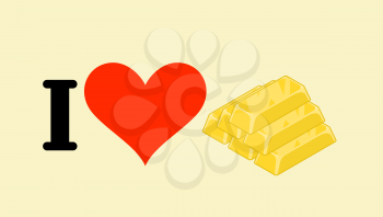 I love gold. Heart and bullion. Logo for gold rush. Logo for Wealth lovers
