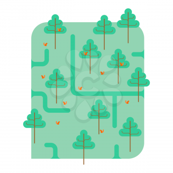 Forest map. Park  ornament. Trees and squirrels. Square landscape