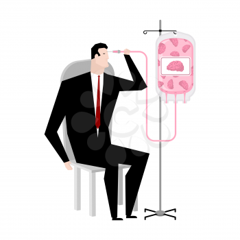 Businessman brain transfusion. Donation of human brains bag. Transfusion of mind. Business illustration
