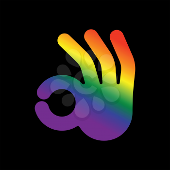 Okay hand LGBT sign. Positive agreement symbol gay flag