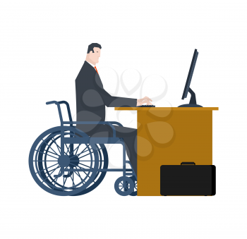 Disabled at work. manager on wheelchair at table. Equal rights for people with disabilities