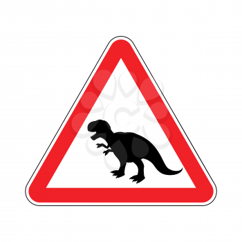 Attention dinosaur. Dangers of red road sign. Prehistoric predator Caution. Tyrannosaurus t-rex symbol
