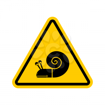 Attention snail. Danger yellow road sign. Slow driver Caution